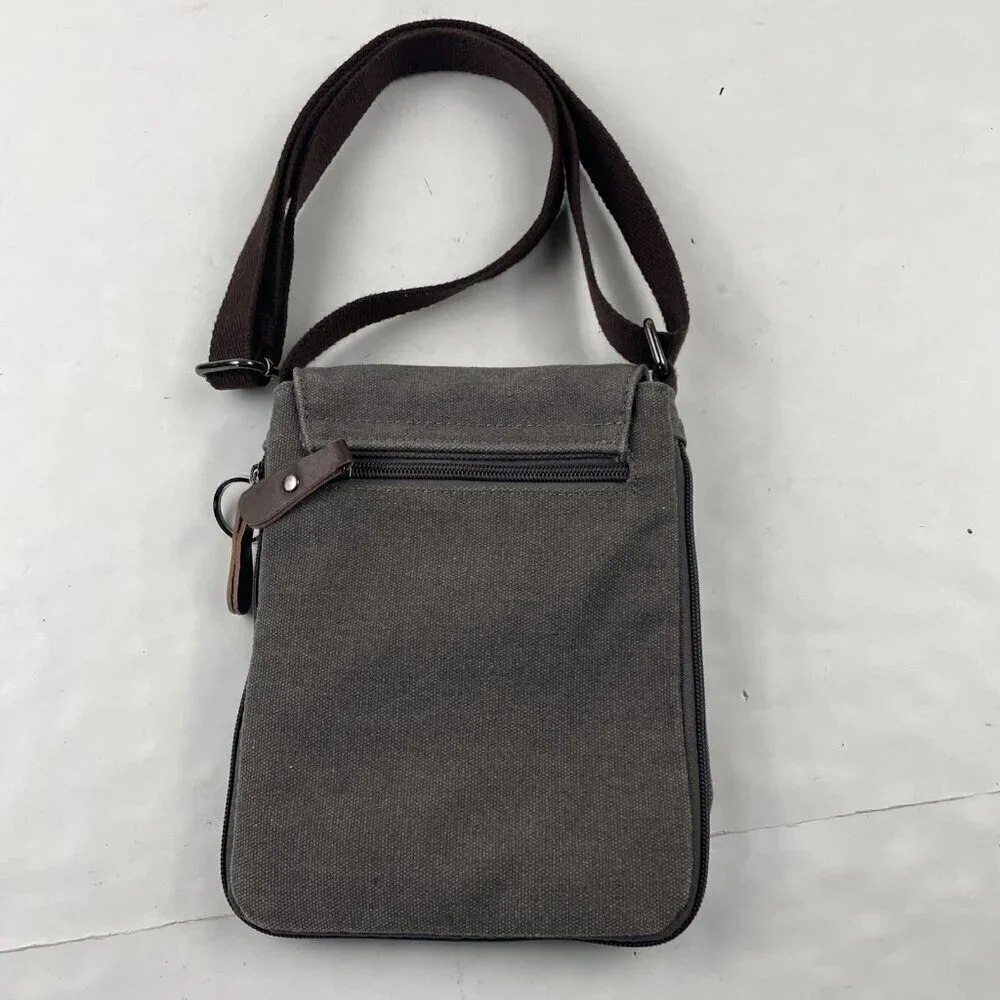 Sechunk Travel Crossbody Shoulder Bag Gray Canvas Front Flap Multiple Pockets